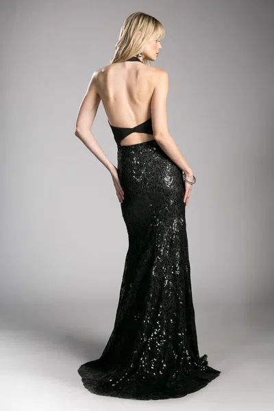 Ladivine 62495 Long Formal Sequin Fitted Prom Dress In Black