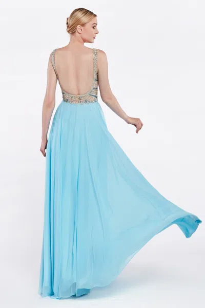Ladivine 71190 Long Fornal A Line Beaded Prom Dress In Blue