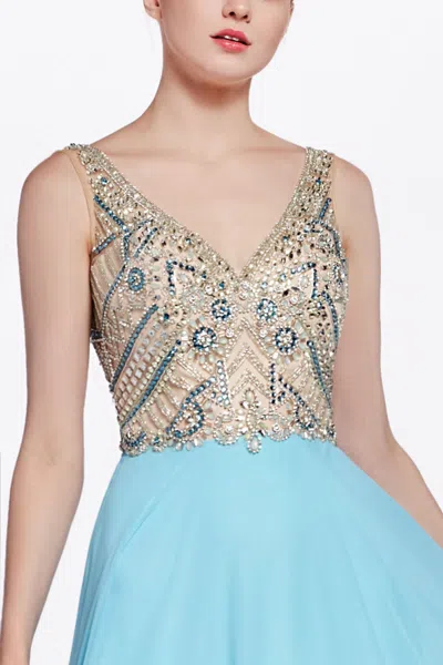 Ladivine 71190 Long Fornal A Line Beaded Prom Dress In Blue