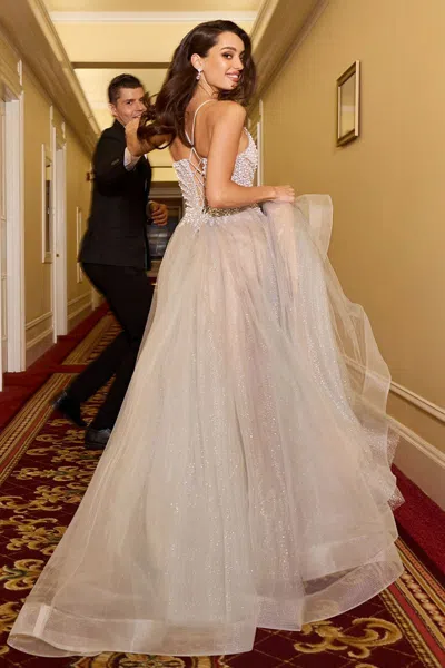 Ladivine Cc2531 Long Formal A Line Beaded Prom Dress In Black