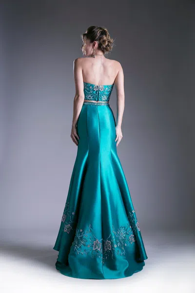 Ladivine 62211 Long Formal Beaded Two Piece Prom Dress In Green