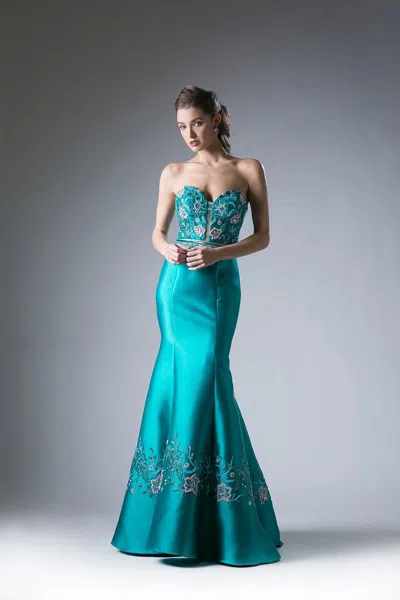 Ladivine 62211 Long Formal Beaded Two Piece Prom Dress In Green