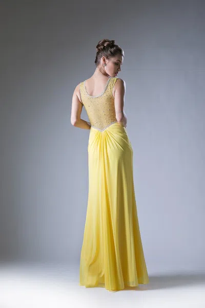 Ladivine Xp13 Long Formal Beaded A Line Prom Dress In Yellow