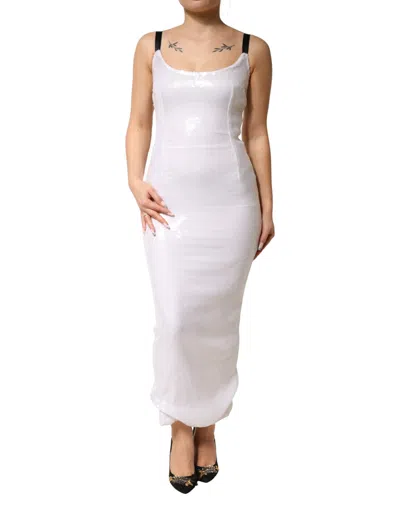 Pre-owned Dolce & Gabbana White Polyester Sleeveless Sheath Women's Dress ()