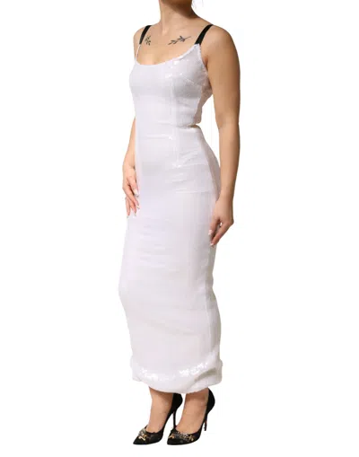 Pre-owned Dolce & Gabbana White Polyester Sleeveless Sheath Women's Dress ()