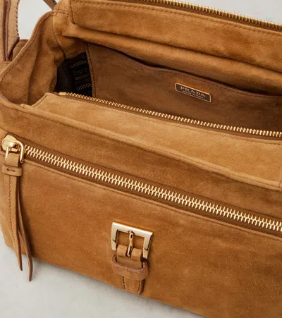 Prada Explore Medium Suede Shoulder Bag In Brown