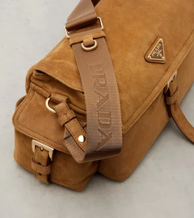 Prada Explore Medium Suede Shoulder Bag In Brown