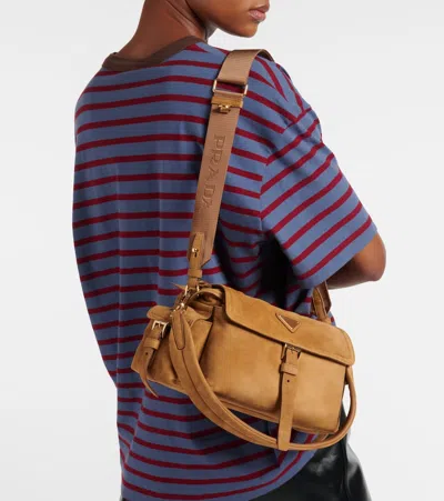 Prada Explore Medium Suede Shoulder Bag In Brown