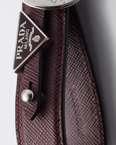 Prada Saffiano Leather Keychain In Brown