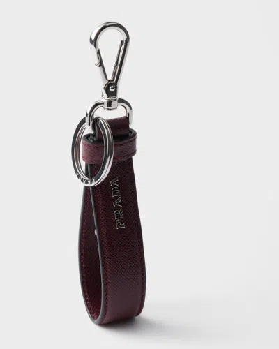 Prada Saffiano Leather Keychain In Brown