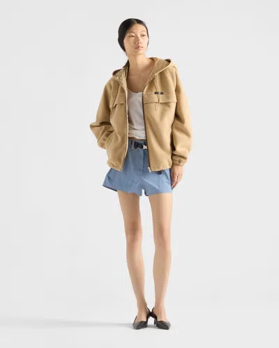 Prada Technical Fleece Hoodie Jacket In Brown