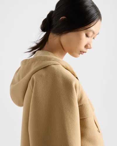 Prada Technical Fleece Hoodie Jacket In Brown