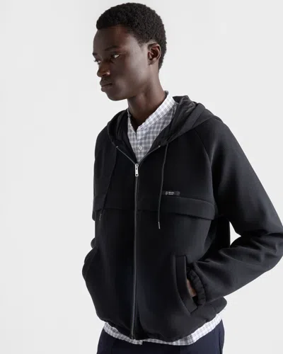 Prada Hooded Technical Fabric Blouson Jacket In Black