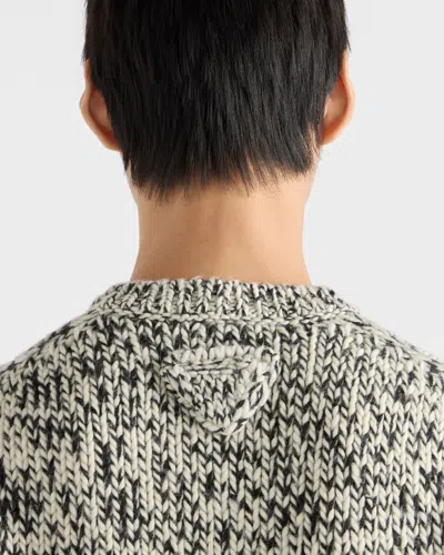 Prada Beige Two-tone Wool Cardigan In Gray