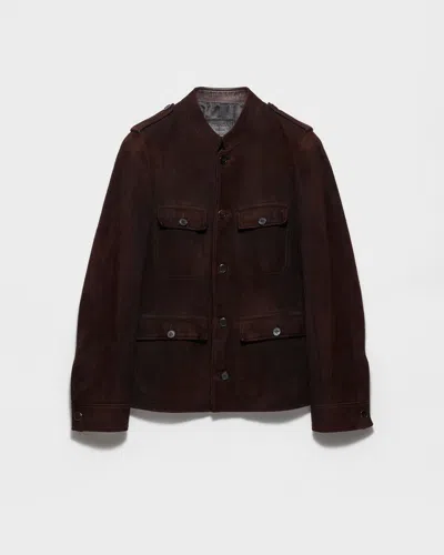Prada Suede Jacket In Brown