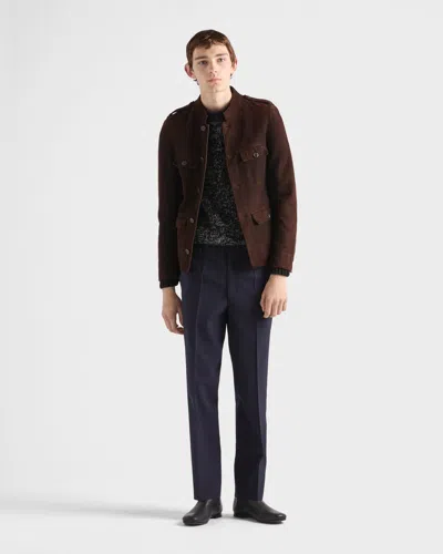 Prada Suede Jacket In Brown
