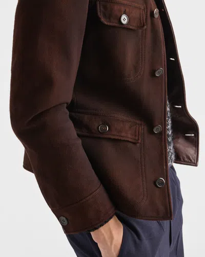 Prada Suede Jacket In Brown
