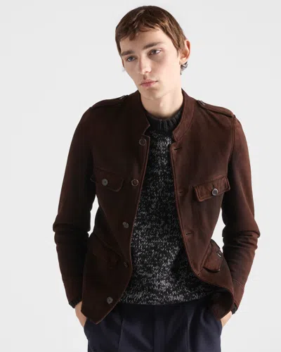 Prada Suede Jacket In Brown
