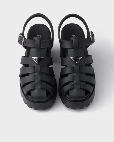 Prada Sandals Buckle Detail Chunky Sole Open Toe In Black