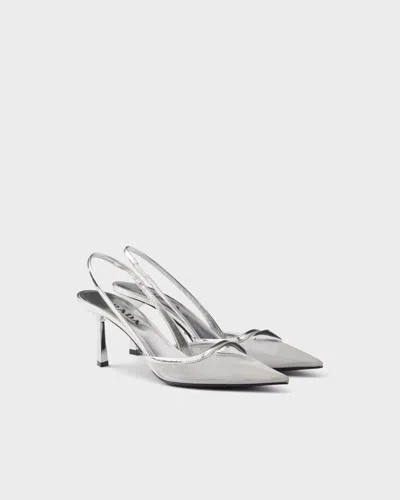 Prada Mesh-panelled Slingback Pumps In Gray