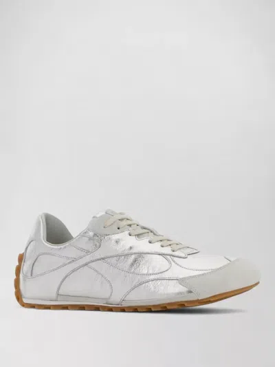Bottega Veneta Orbit Flash Suede-trimmed Metallic Leather Sneakers In Silver