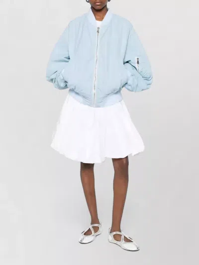 Attico Anja Bomber Jacket Ribbed Knit Pockets In Blue