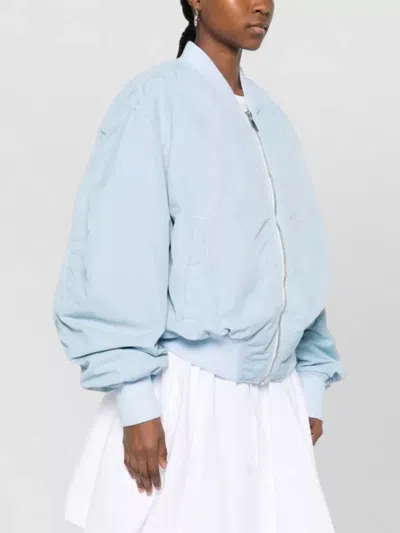 Attico Anja Bomber Jacket Ribbed Knit Pockets In Blue