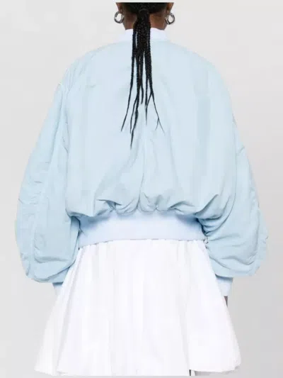 Attico Anja Bomber Jacket Ribbed Knit Pockets In Blue