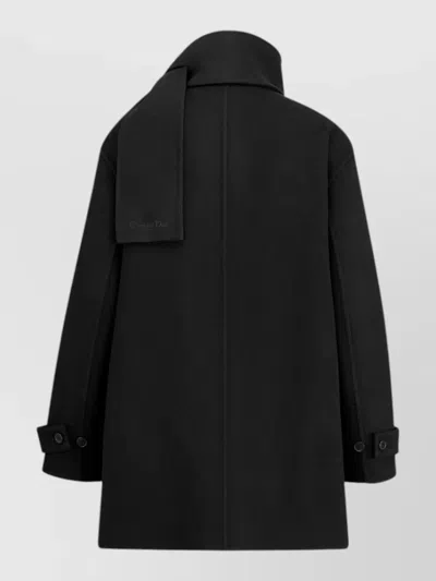 Dior Coat High Collar Straight Hem Scarf Detail In Black
