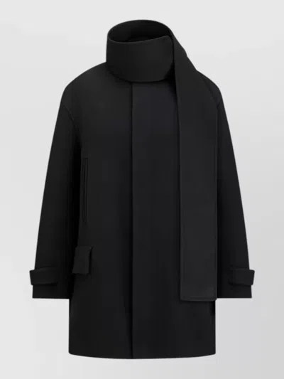 Dior Coat High Collar Straight Hem Scarf Detail In Black