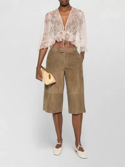 Alberta Ferretti Lace Cropped Top Sheer Flared Sleeves Drawstring In Neutral