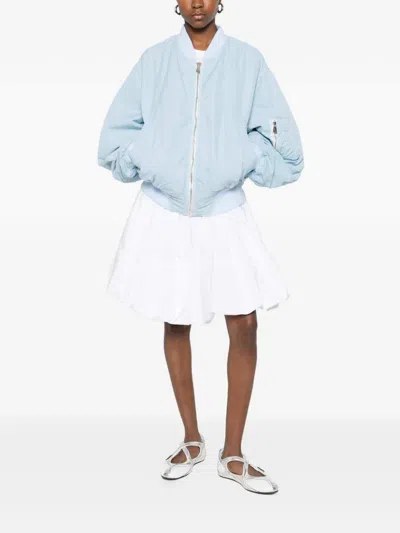 Attico Anja Bomber Jacket Ribbed Knit Pockets In Blue