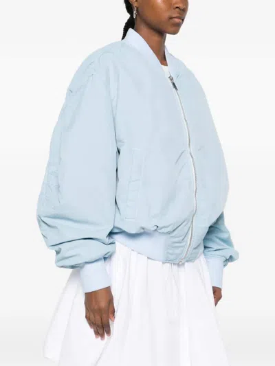 Attico Anja Bomber Jacket Ribbed Knit Pockets In Blue