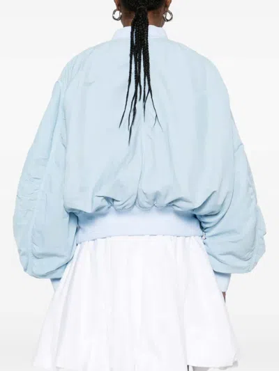 Attico Anja Bomber Jacket Ribbed Knit Pockets In Blue