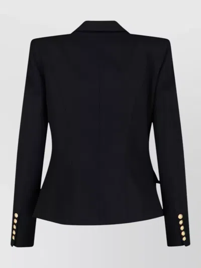 Balmain Wool Blazer With Flap Pockets And Gold-tone Buttons In Black