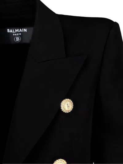 Balmain Wool Blazer With Flap Pockets And Gold-tone Buttons In Black