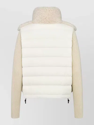 Dior Coat High Collar Ribbed Sleeves Quilted Back In Neutral