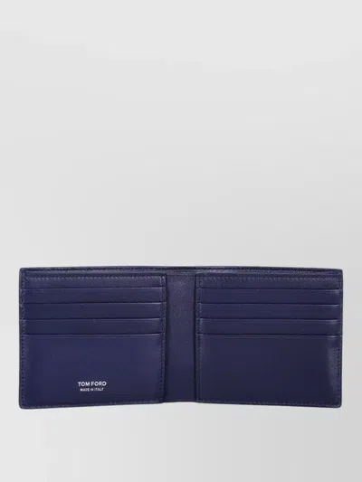 Tom Ford Croc Embossed Leather Compact Bifold Wallet In Blue