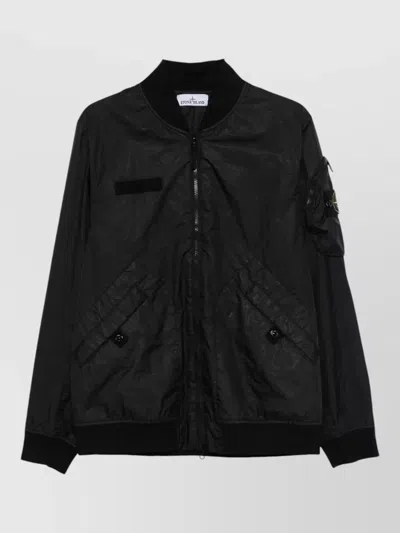 Stone Island Nylon Bomber Jacket Arm Pocket Ribbed In Black