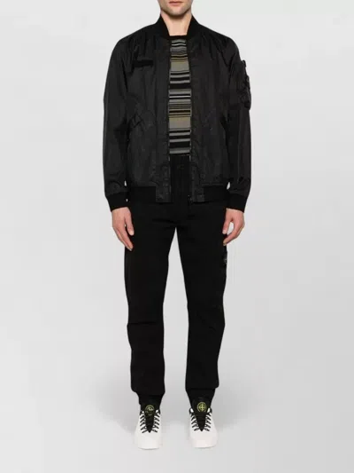 Stone Island Nylon Bomber Jacket Arm Pocket Ribbed In Black