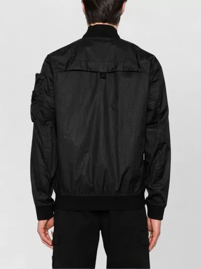 Stone Island Nylon Bomber Jacket Arm Pocket Ribbed In Black
