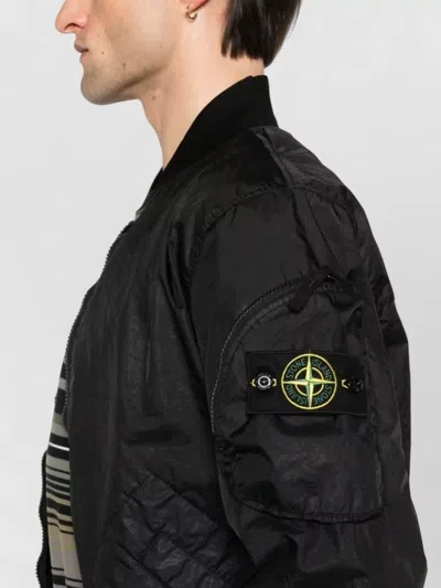 Stone Island Nylon Bomber Jacket Arm Pocket Ribbed In Black