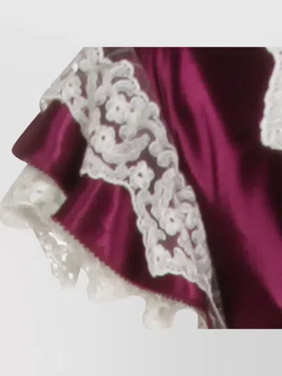 Alberta Ferretti Cap Sleeves Satin Lace Floor Length Dress In Purple