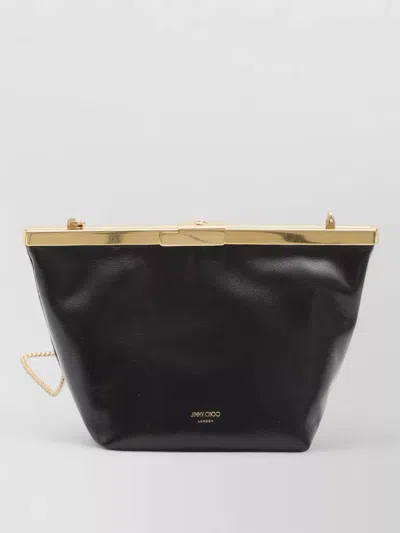 Jimmy Choo Clutch Bag Chain Strap Gold Tone Hardware In Black