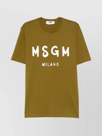 Msgm Cotton T-shirt With Front Printed Logo In Green