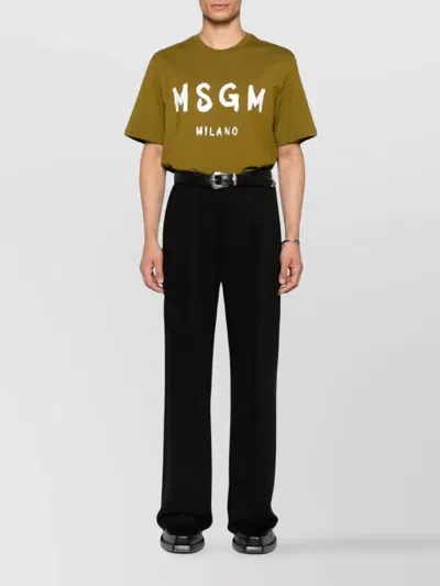 Msgm Cotton T-shirt With Front Printed Logo In Green