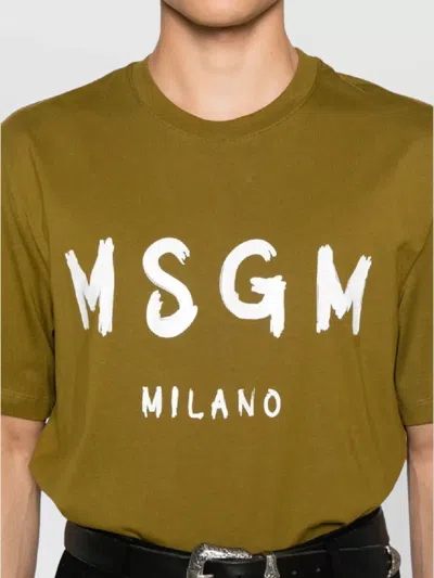 Msgm Cotton T-shirt With Front Printed Logo In Green