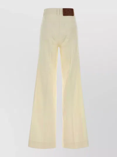 Etro Stretch Cotton Wide Leg Trousers Belt Loops In Neutral