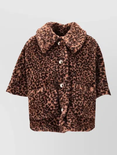 Max Mara Animal Print Faux Fur Short Sleeve Jacket In Brown