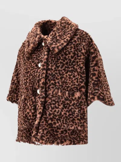 Max Mara Animal Print Faux Fur Short Sleeve Jacket In Brown